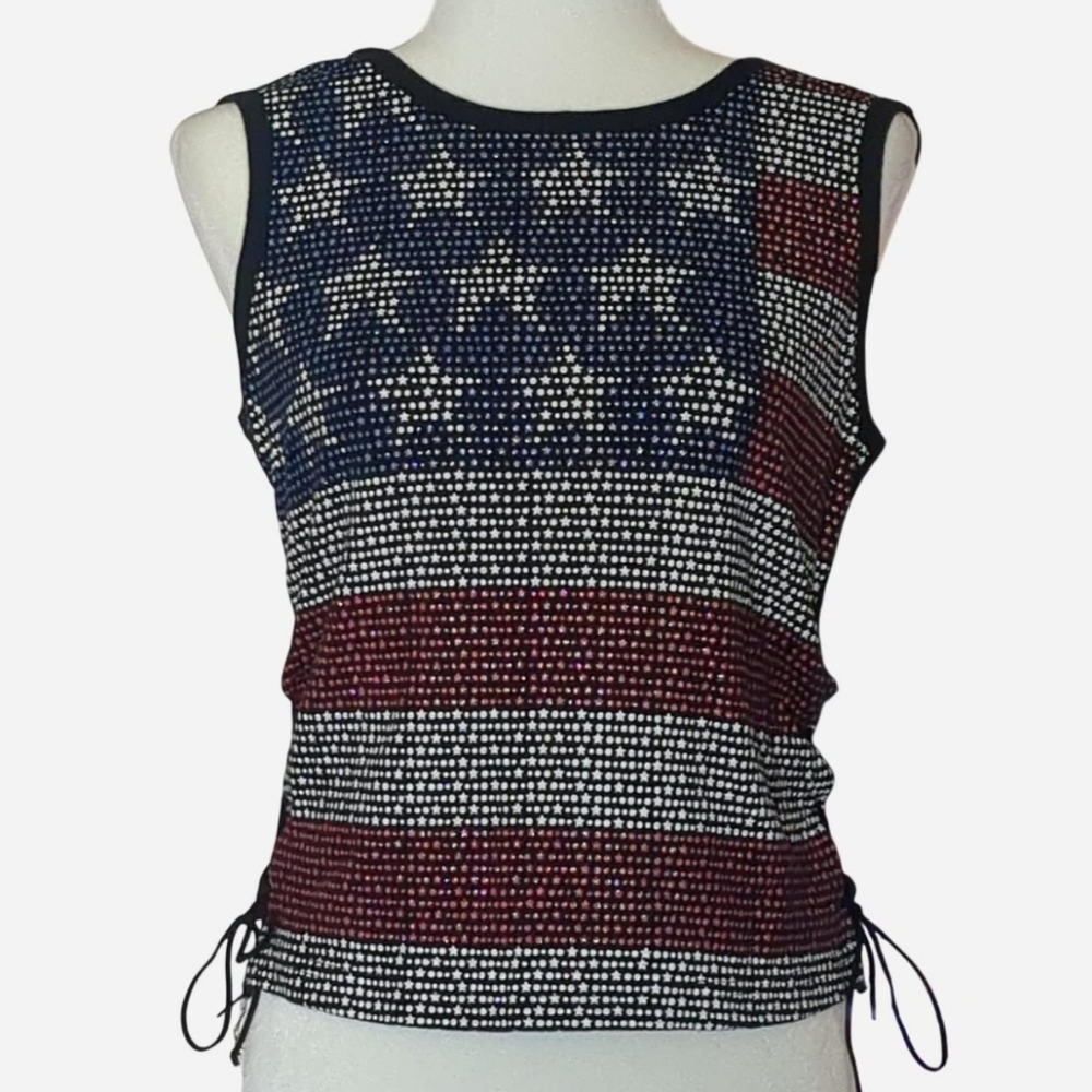 🇺🇸 ✨ Y2K VINTAGE SELF ESTEEM SPARKLY USA TANK SIZE L✨ 🇺🇸